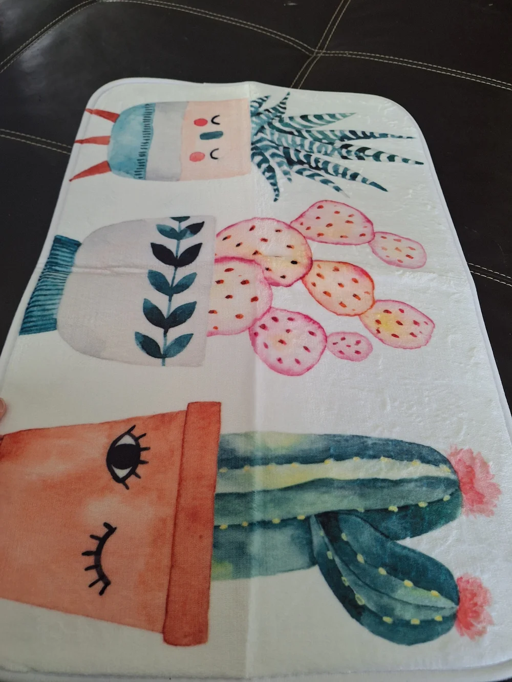 Whimsical Cactus Bath Mat - White with Teal, Pink & Orange